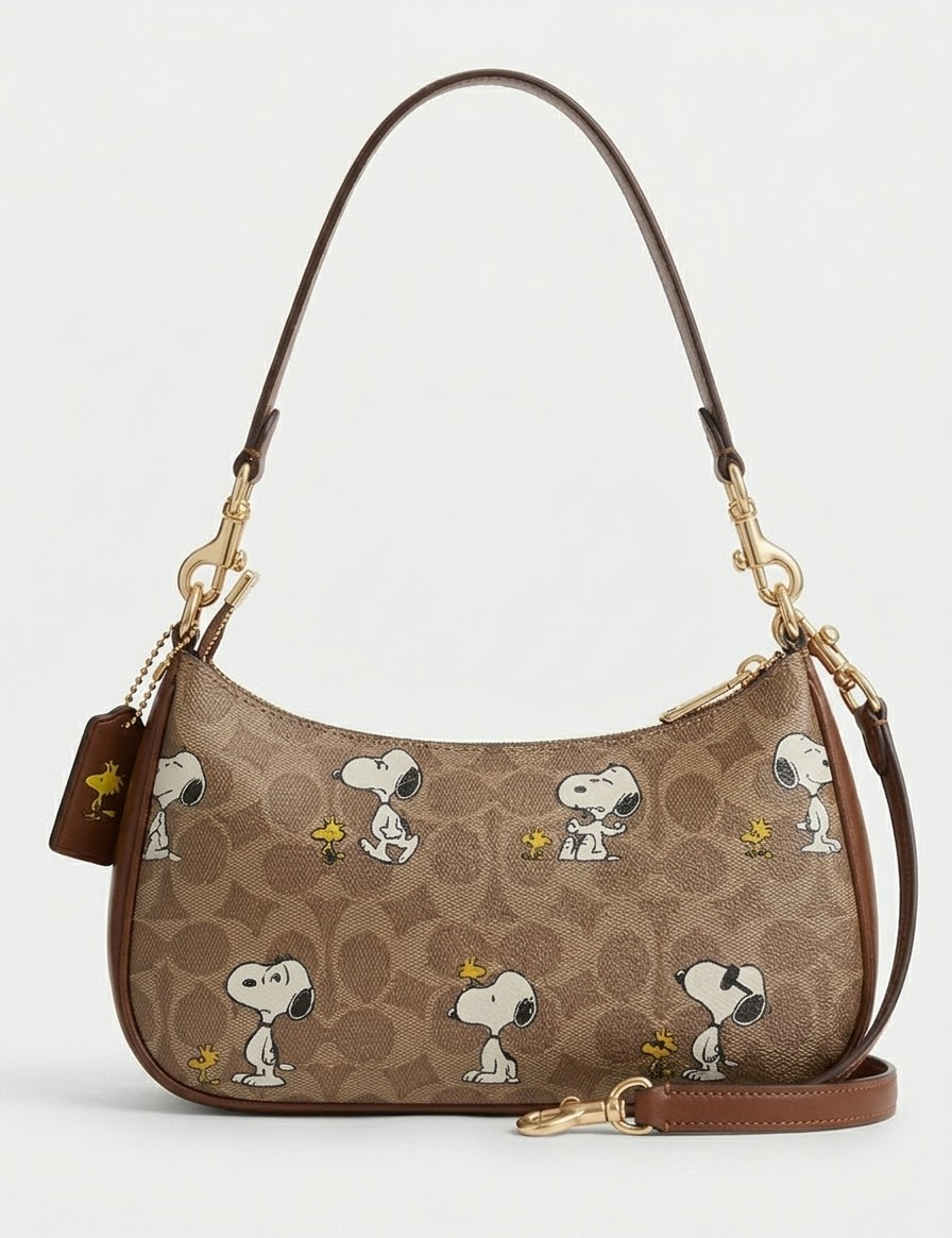 Brown Signature Canvas Snoopy Shoulder Bag