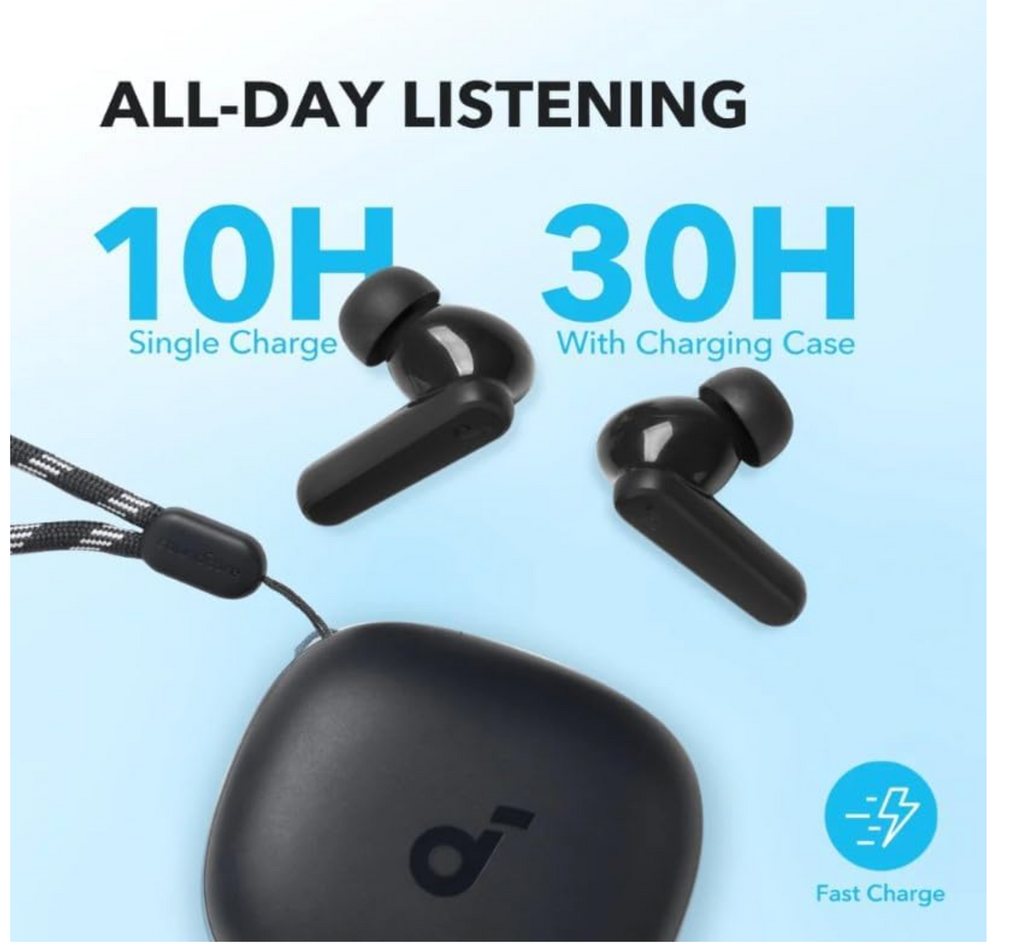 oundcore Anker P25i True Wireless in-Ear Earbuds, TWS with 30H+ Playtime, Clear Calls & High Bass, IPX5-Water Resistant, Connect App with 22 Preset EQs, Quick Connectivity, Black Color ( No warranty / Guarantee )