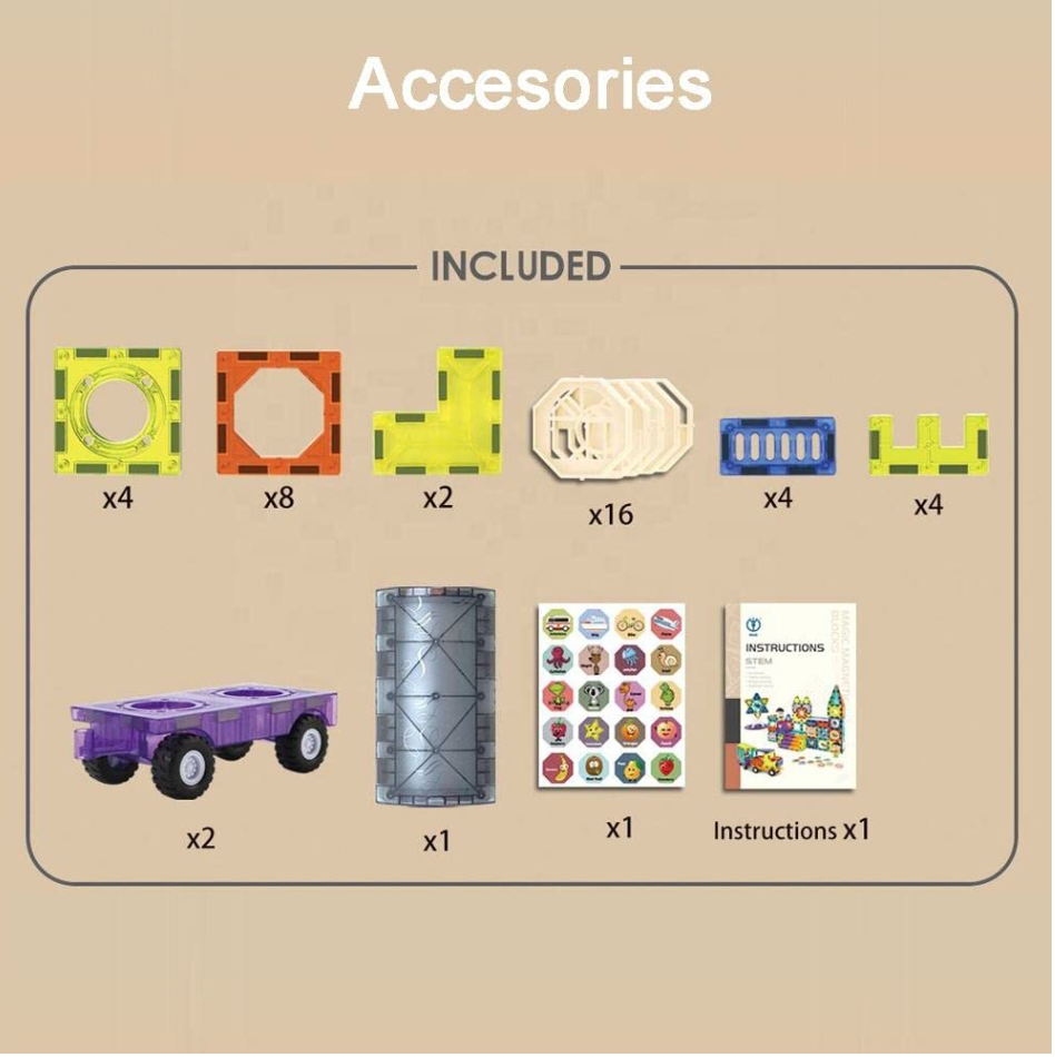 HAPPY HUES Magnetic Tiles Blocks 41 Pcs Kids STEM Learning Building Block Set Educational Toys for Boys Girls 3 4 5 6 7 8 9 Multicolor ( No warranty / Guarantee )