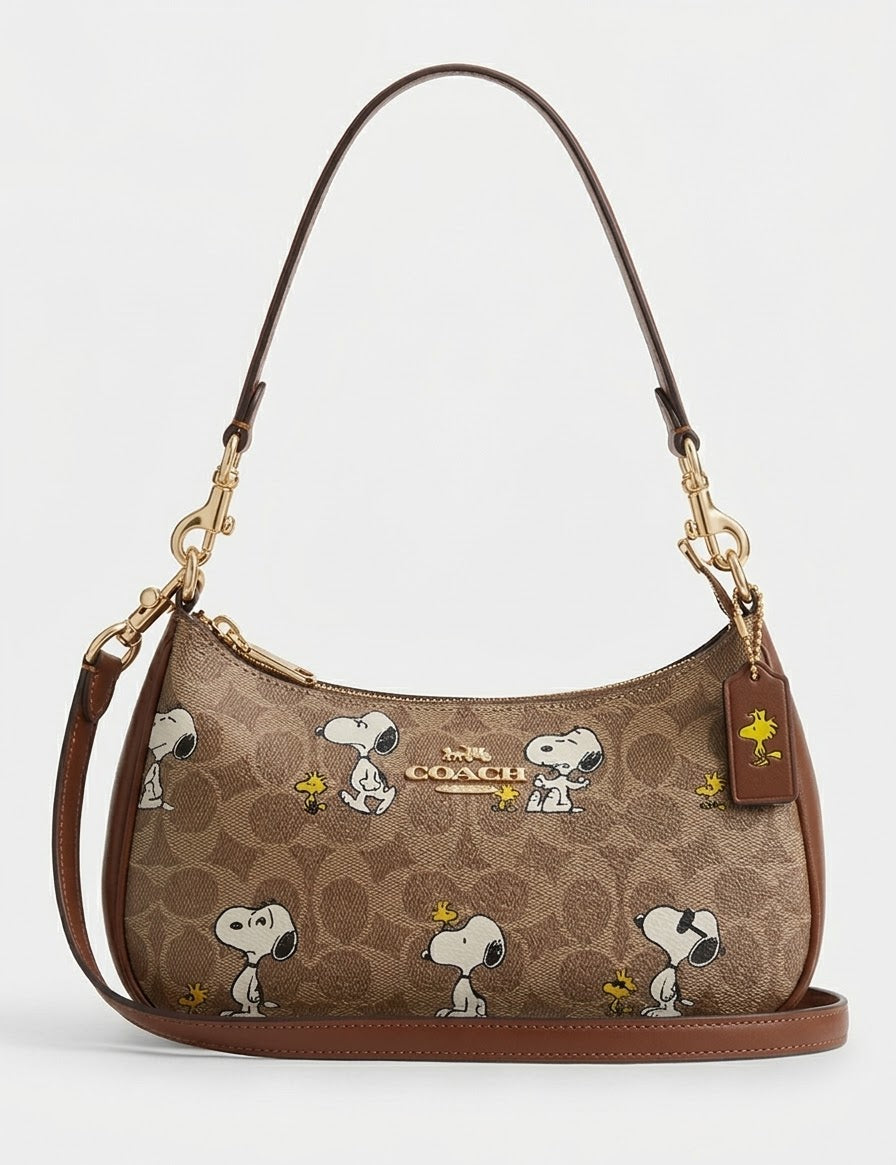 Brown Signature Canvas Snoopy Shoulder Bag
