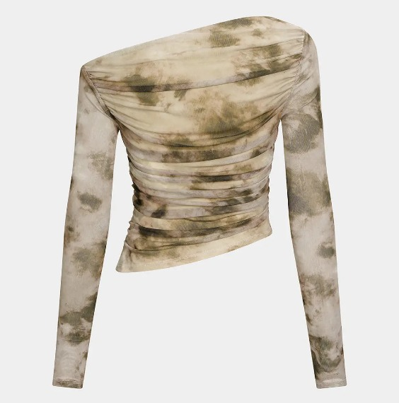 Women's Tie-Dye One Shoulder Ruched Crop Top