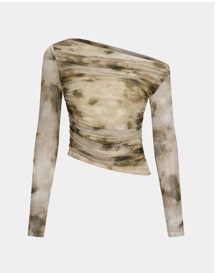 Women's Tie-Dye One Shoulder Ruched Crop Top