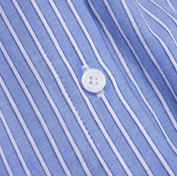 Women's Blue & White Pinstripe Button-Up Peplum Shirt – Long Sleeve Fitted Waist Blouse