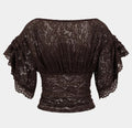 Women's Floral Lace Crop Top with Flutter Sleeves – Dark Brown