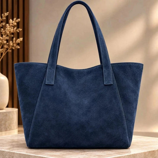 Blue Suede Tote Bag for Women Large Shoulder Purse Handbag, Casual Everyday Bag
