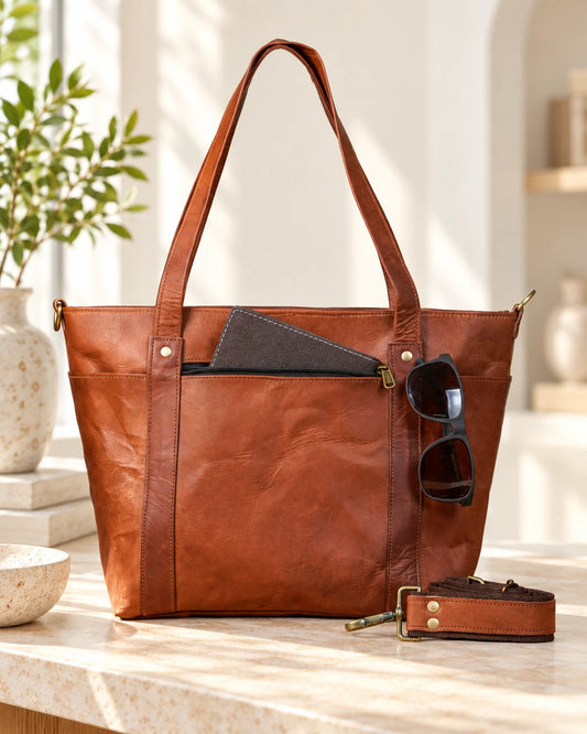 Women's Genuine Leather Tote Bag Brown Laptop Shoulder Crossbody Work Handbag
