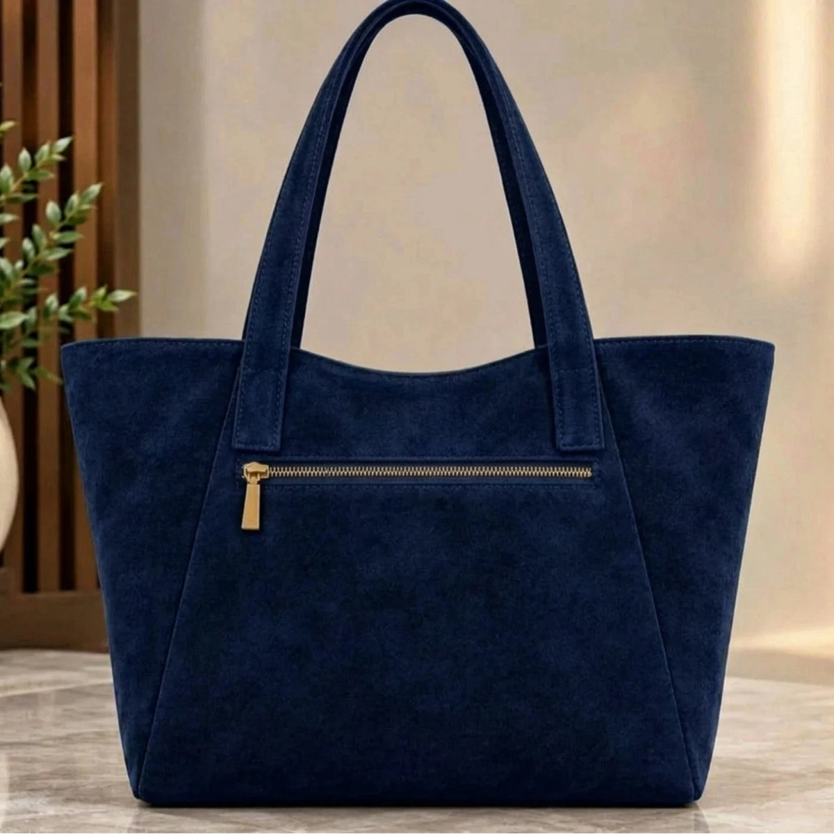 Blue Suede Tote Bag for Women Large Shoulder Purse Handbag, Casual Everyday Bag