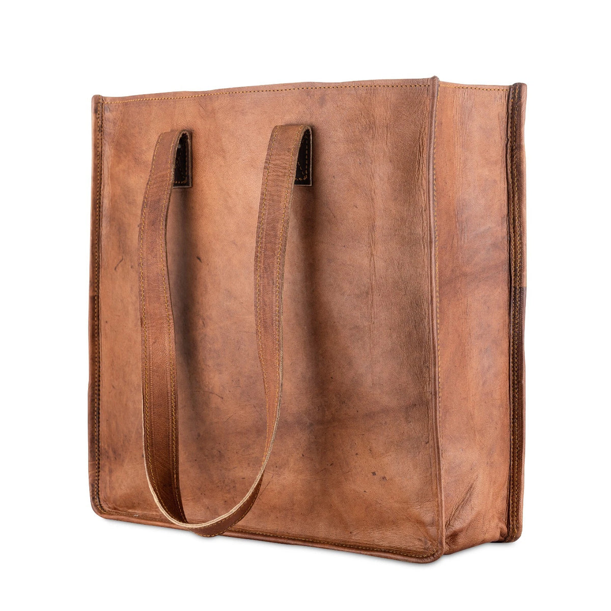 Womens Full Grain Leather Tote Bag Brown Large Shoulder Work Handbag Handmade