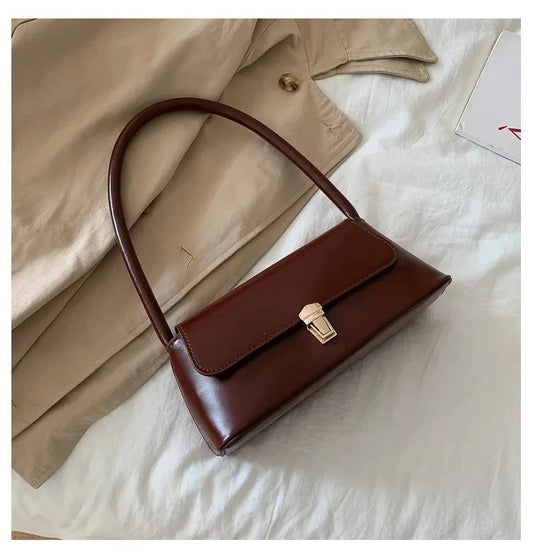 Women's Retro Shoulder Bag Solid Color Underarm Vintage Style Handbag Purse