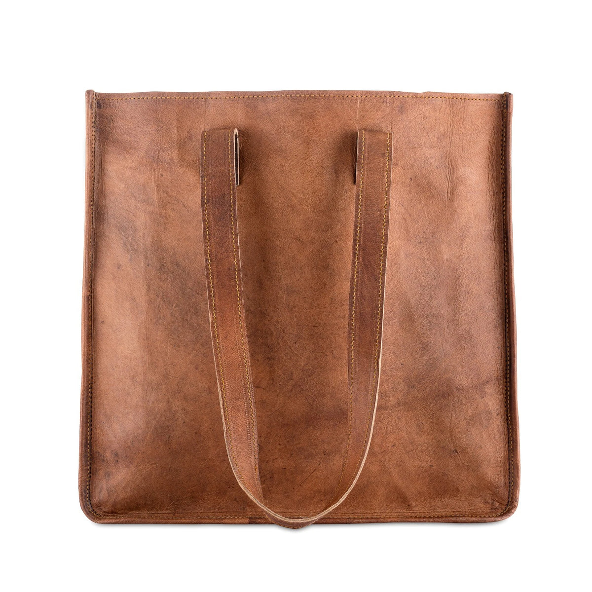 Womens Full Grain Leather Tote Bag Brown Large Shoulder Work Handbag Handmade