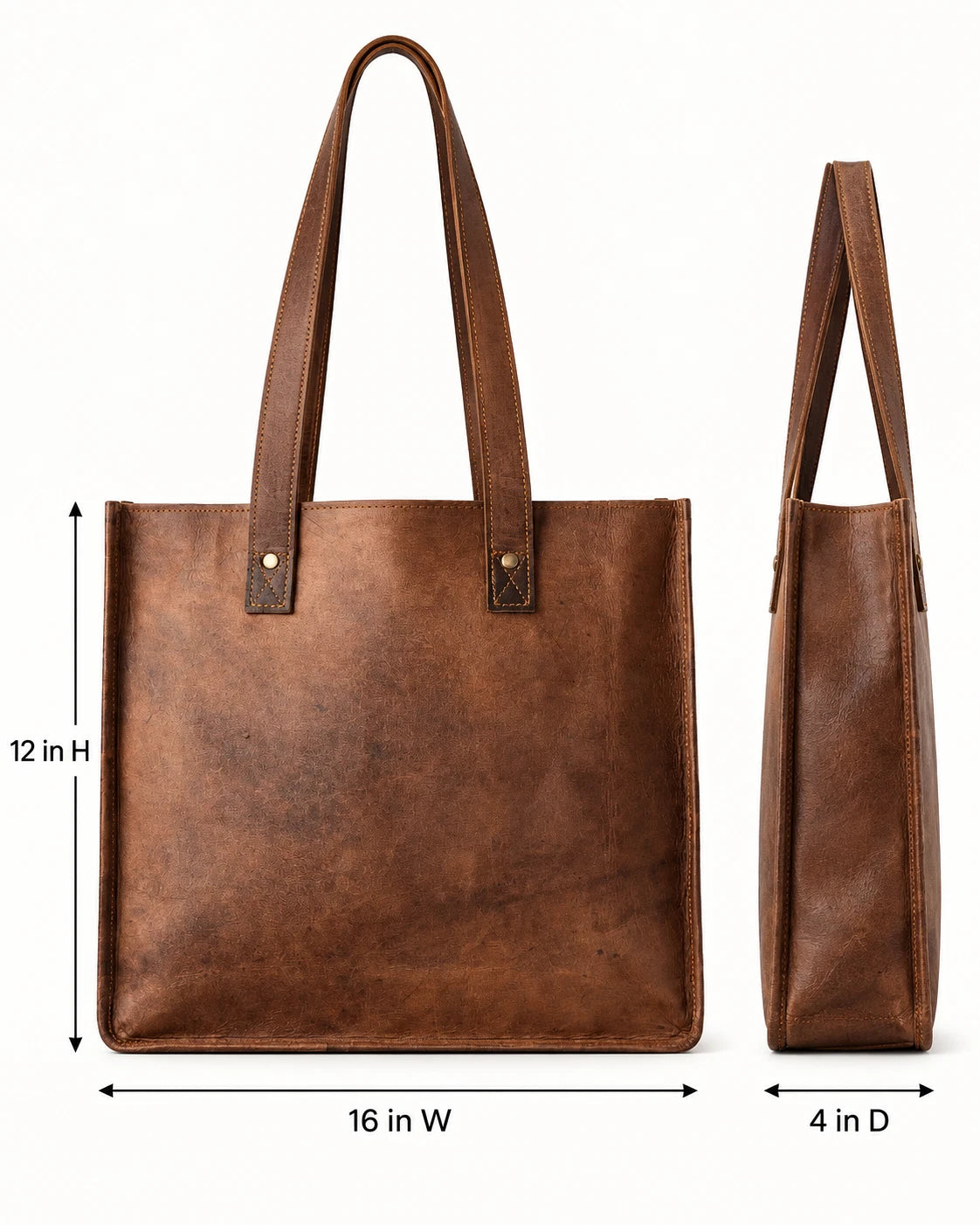 Womens Full Grain Leather Tote Bag Brown Large Shoulder Work Handbag Handmade