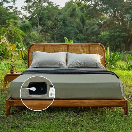 Grounding Fitted Sheet – 20% Silver Fiber Organic Cotton Earthing Bed Sheet with Tester